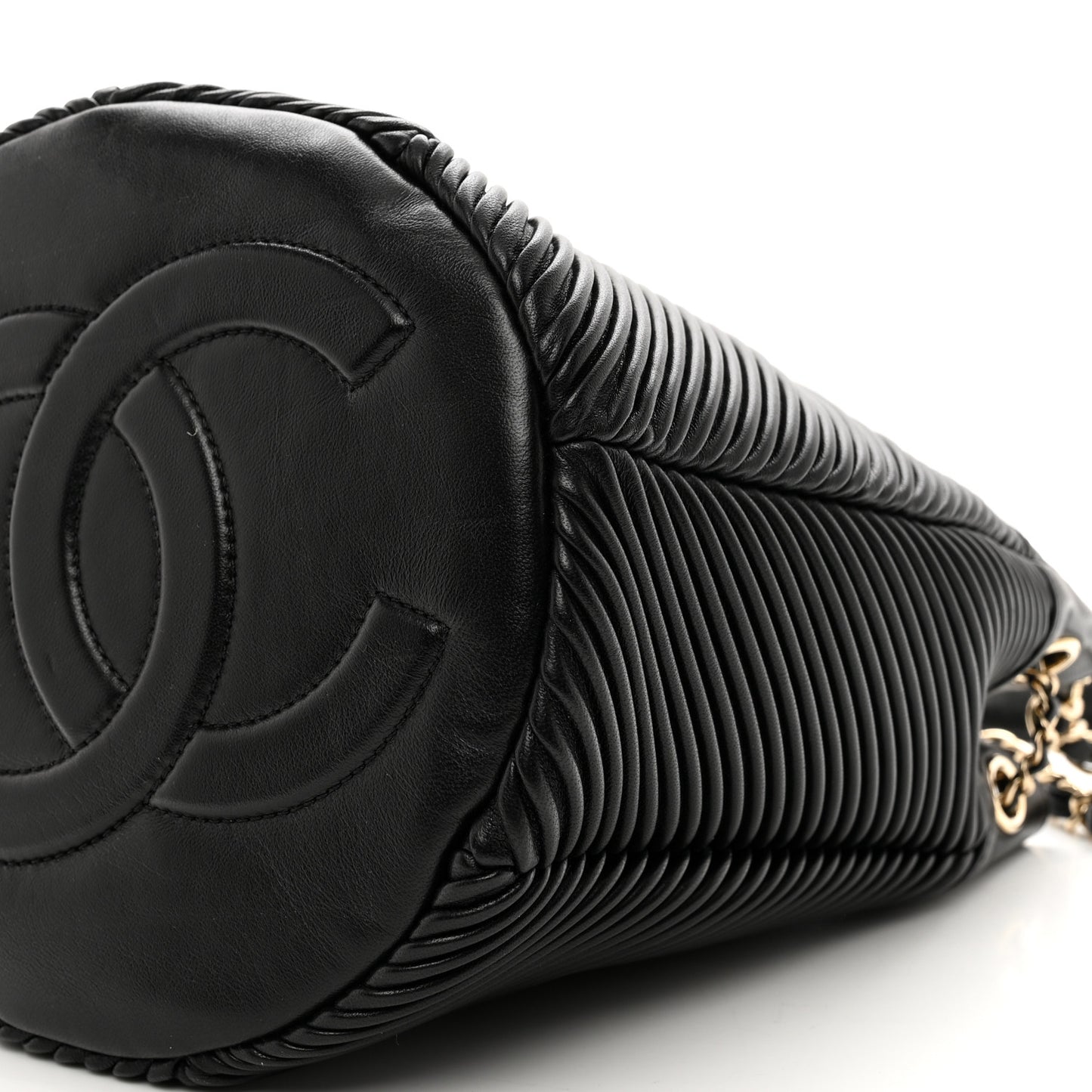 Lambskin Chevron Drawstring Bag Black