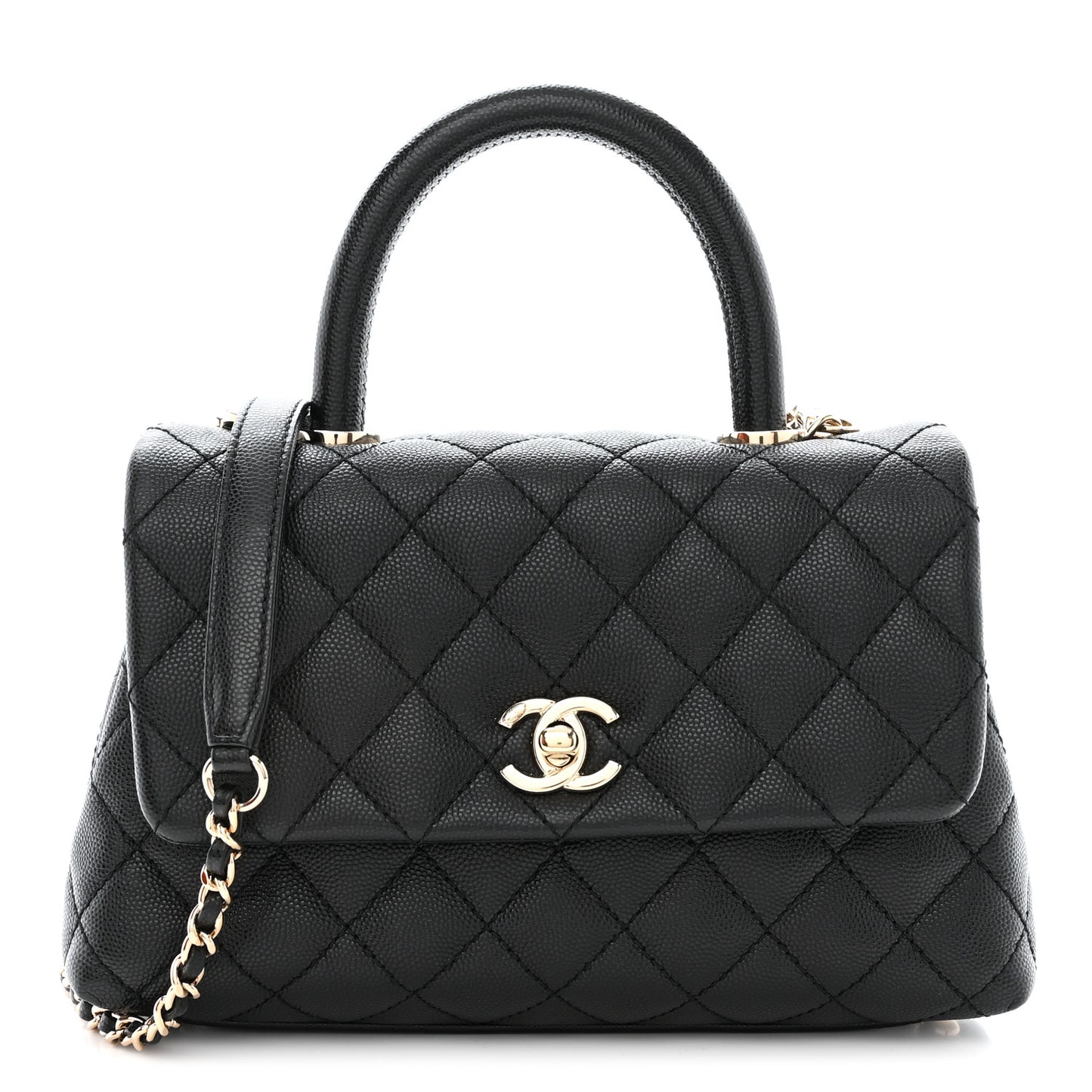 Caviar Quilted Mini Coco Handle Flap Black