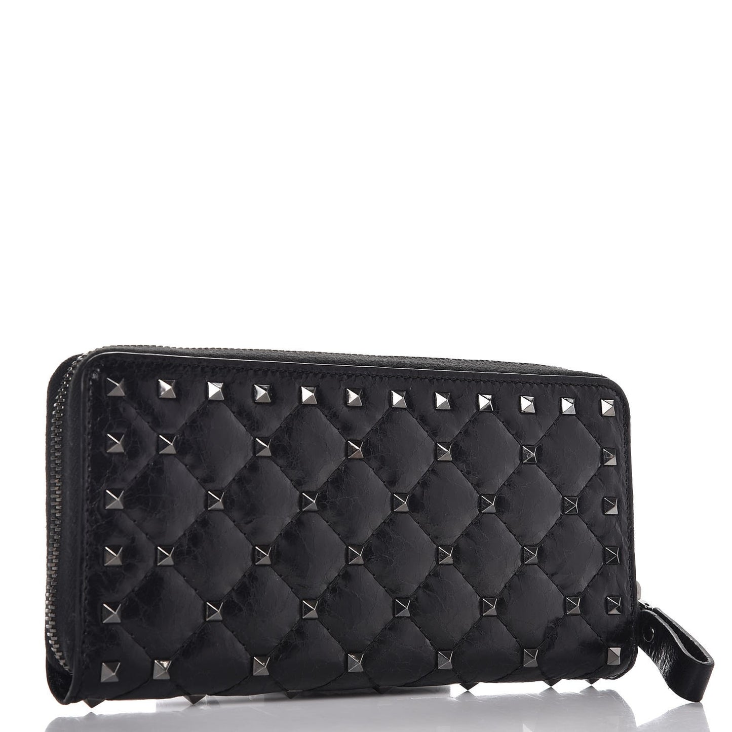 Craquele Nappa Rockstud Spike Zip Around Wallet Black
