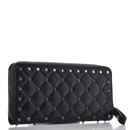 Valentino Garavani Craquele Nappa Rockstud Spike Zip Around Wallet Black 3 of 7