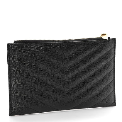 Saint Laurent Grain De Poudre Chevron Monogram Bill Pouch Black 3 of 8