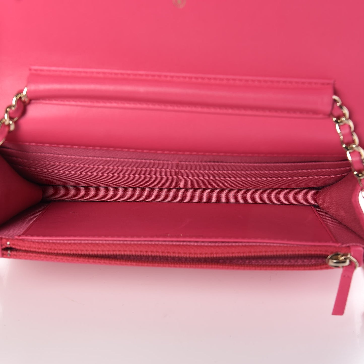 Lambskin Quilted Wallet On Chain WOC Dark Pink