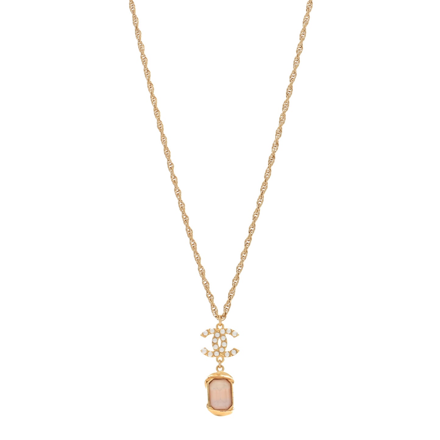 Pearl Crystal CC Pendant Necklace Gold Pink Pearly White