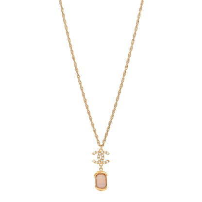 Chanel Pearl Crystal CC Pendant Necklace Gold Pink Pearly White 1 of 4