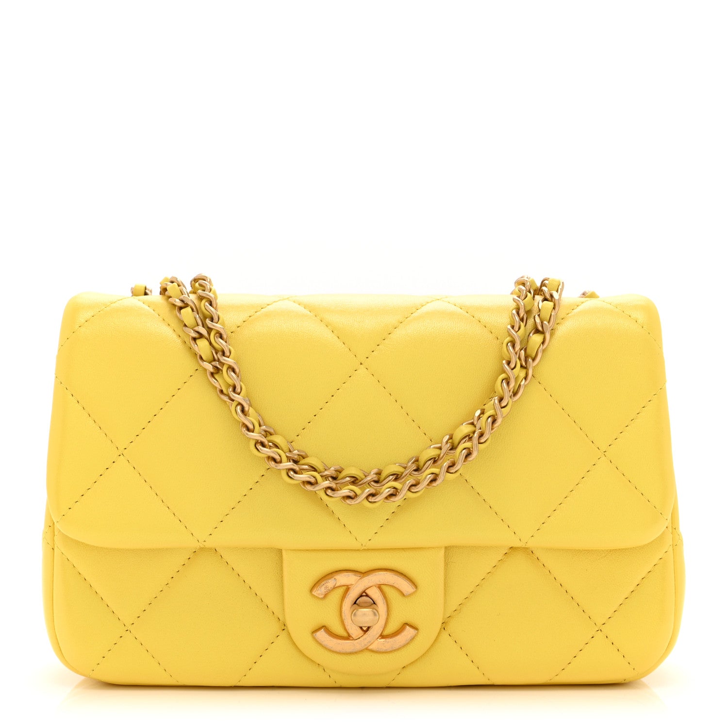 Chanel Iridescent Lambskin Quilted Mini Rectangular Pearl Crush Flap Yellow 1 of 10