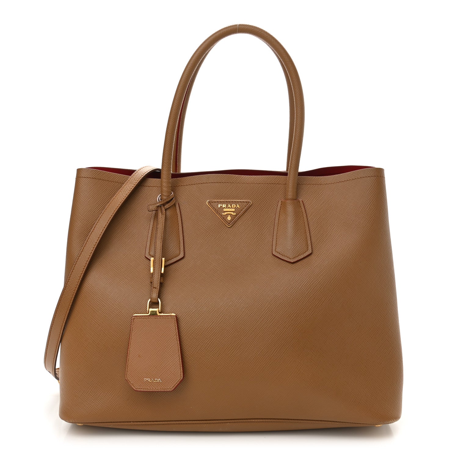 Prada Saffiano Cuir Large Double Bag Caramel Fuoco 1 of 10