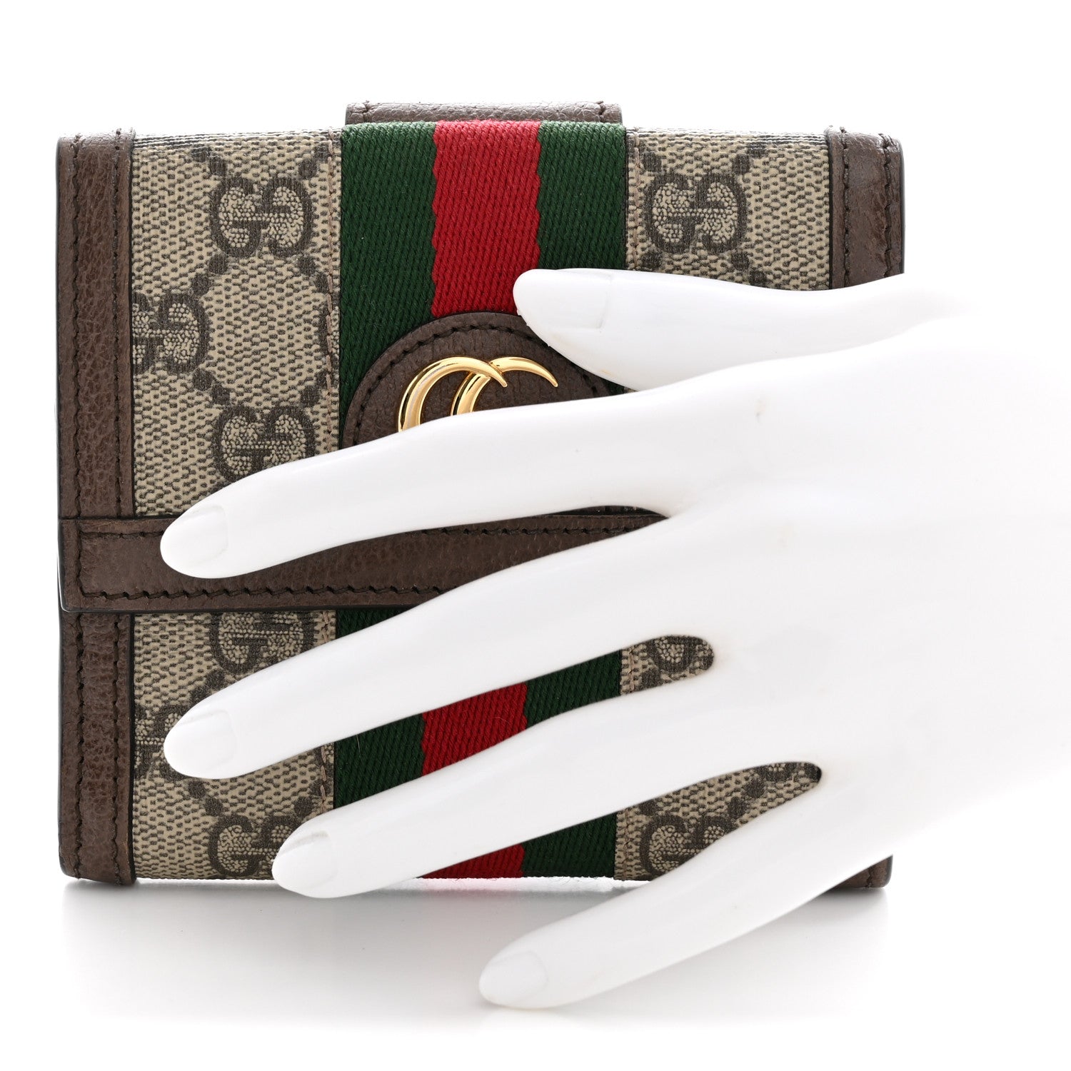 Gucci GG Supreme Monogram Web Ophidia French Flap Wallet Beige New Acero 2 of 8