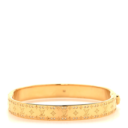 Louis Vuitton Brass Crystal Monogram Nanogram Strass Cuff M Gold 3 of 6