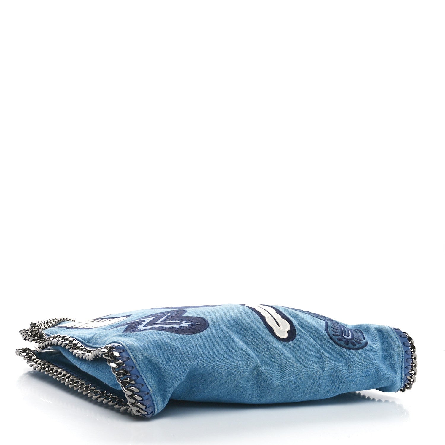 Stella McCartney Eco Denim Embroidered Zigarette Falabella Fold Over Tote Blue 4 of 10