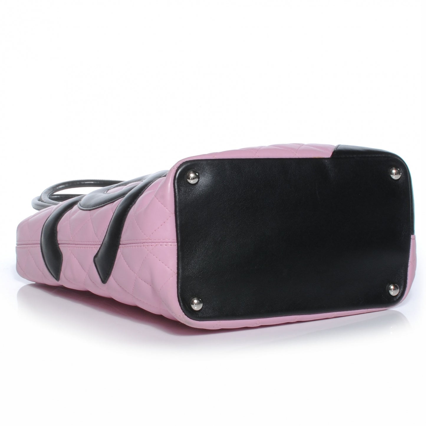 Calfskin Quilted Medium Cambon Tote Pink Black