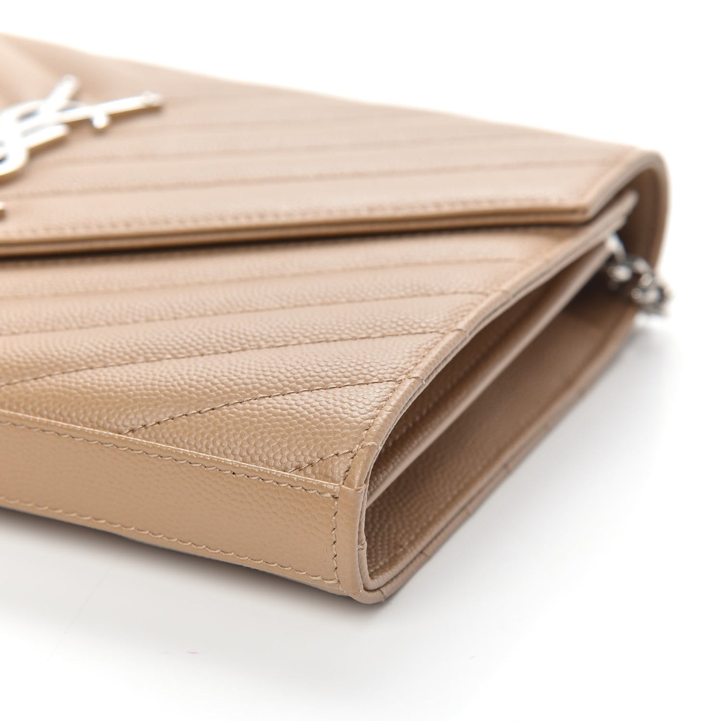 Grain De Poudre Matelasse Chevron Monogram Chain Wallet Dark Latte