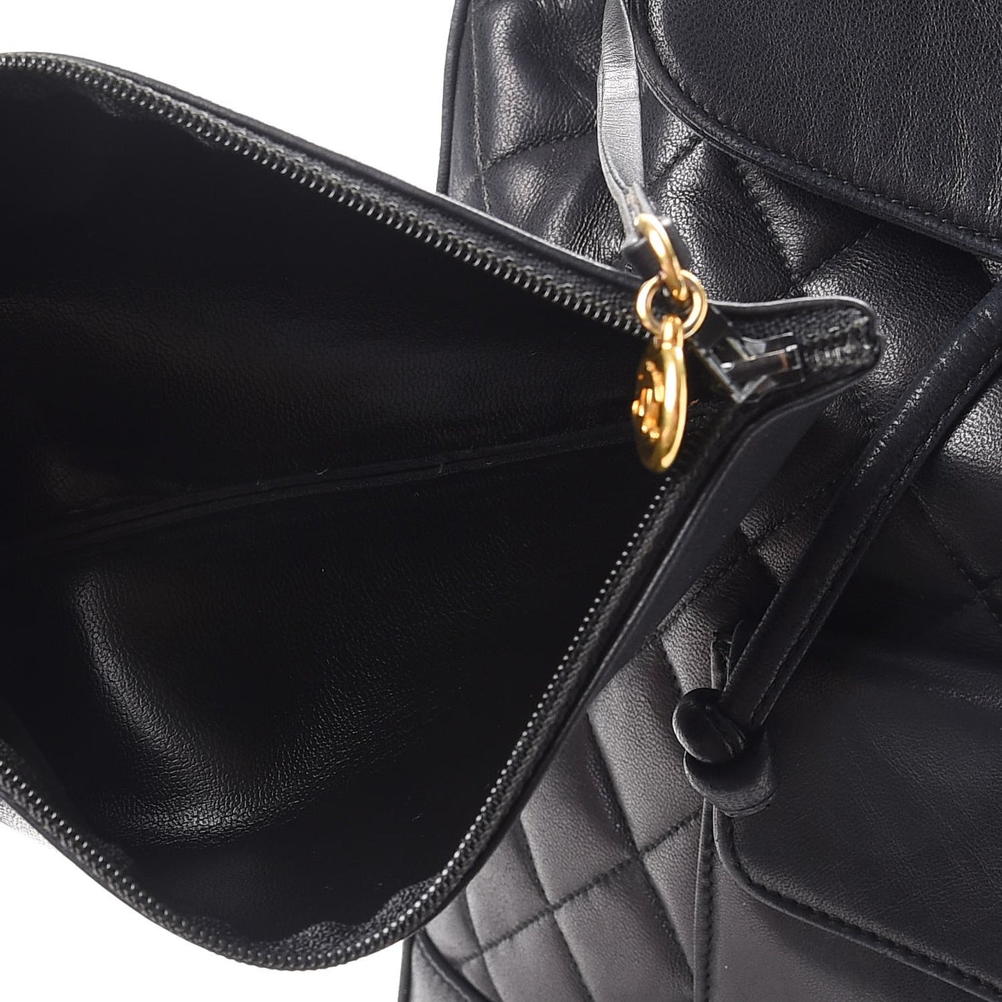 Lambskin Quilted Drawstring Backpack Black