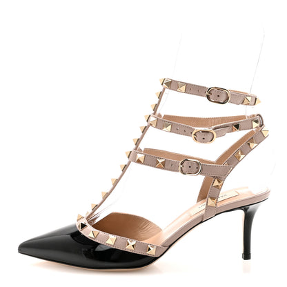 Valentino Garavani Patent Nappa Rockstud Ankle Strap 65mm Pumps 36.5 Black Poudre 1 of 10