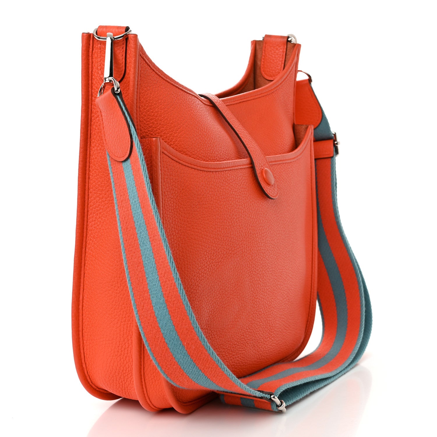 Hermes Taurillon Clemence Amazone Evelyne III PM Orange Poppy Bleu Saint Cyr 3 of 12