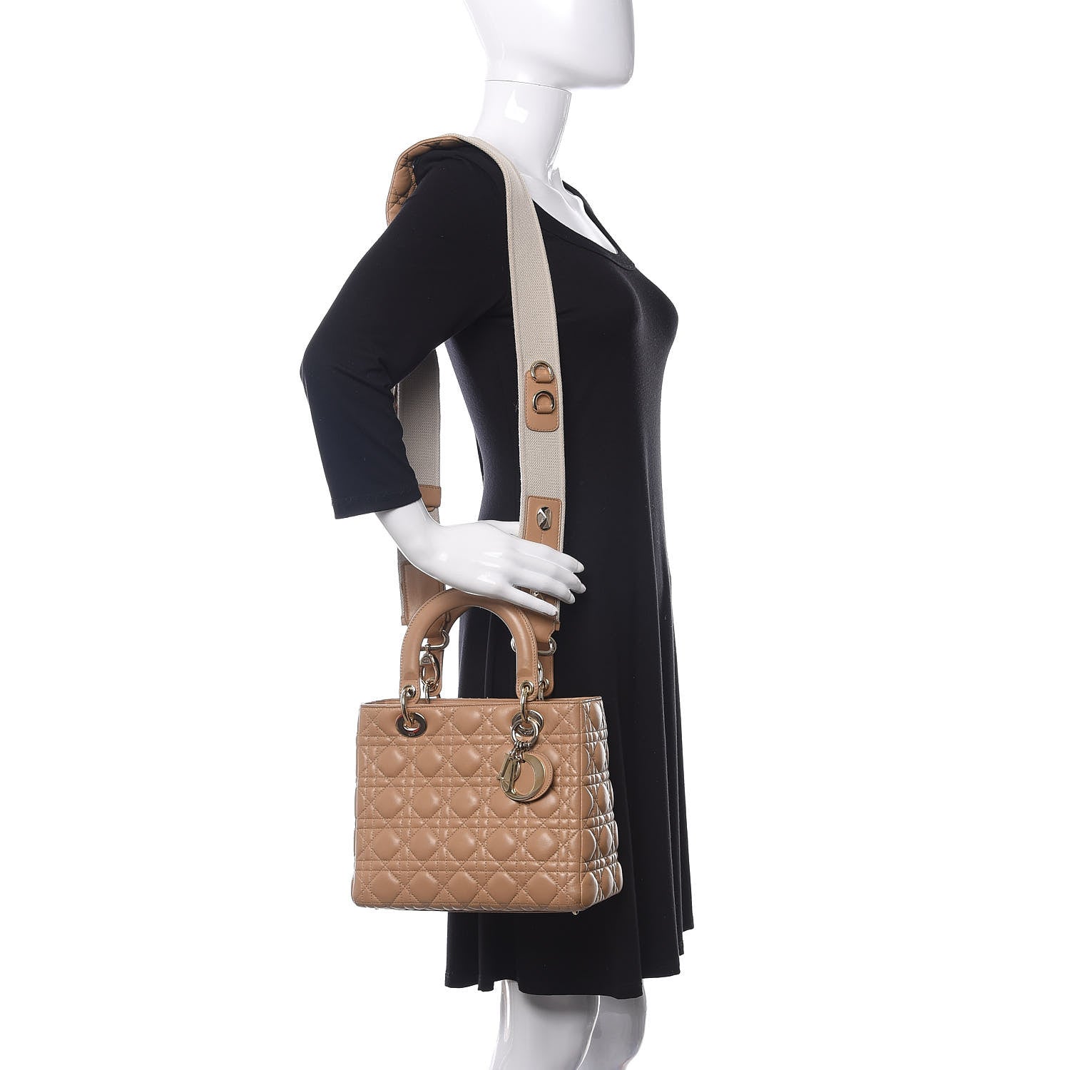 Christian Dior Lambskin Cannage Medium Lady Dior Beige 2 of 18