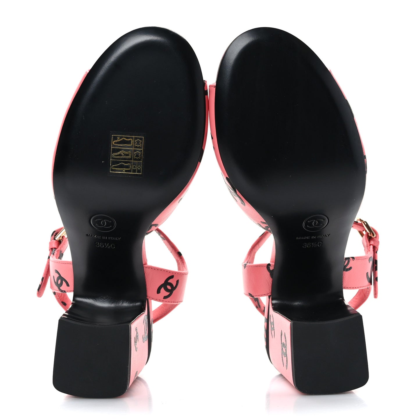 Printed Lambskin CC Sandals 36.5 Pink Black