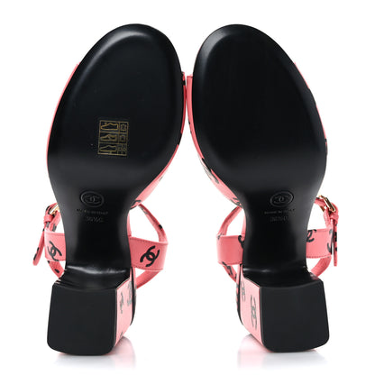 Chanel Printed Lambskin CC Sandals 36.5 Pink Black 5 of 8