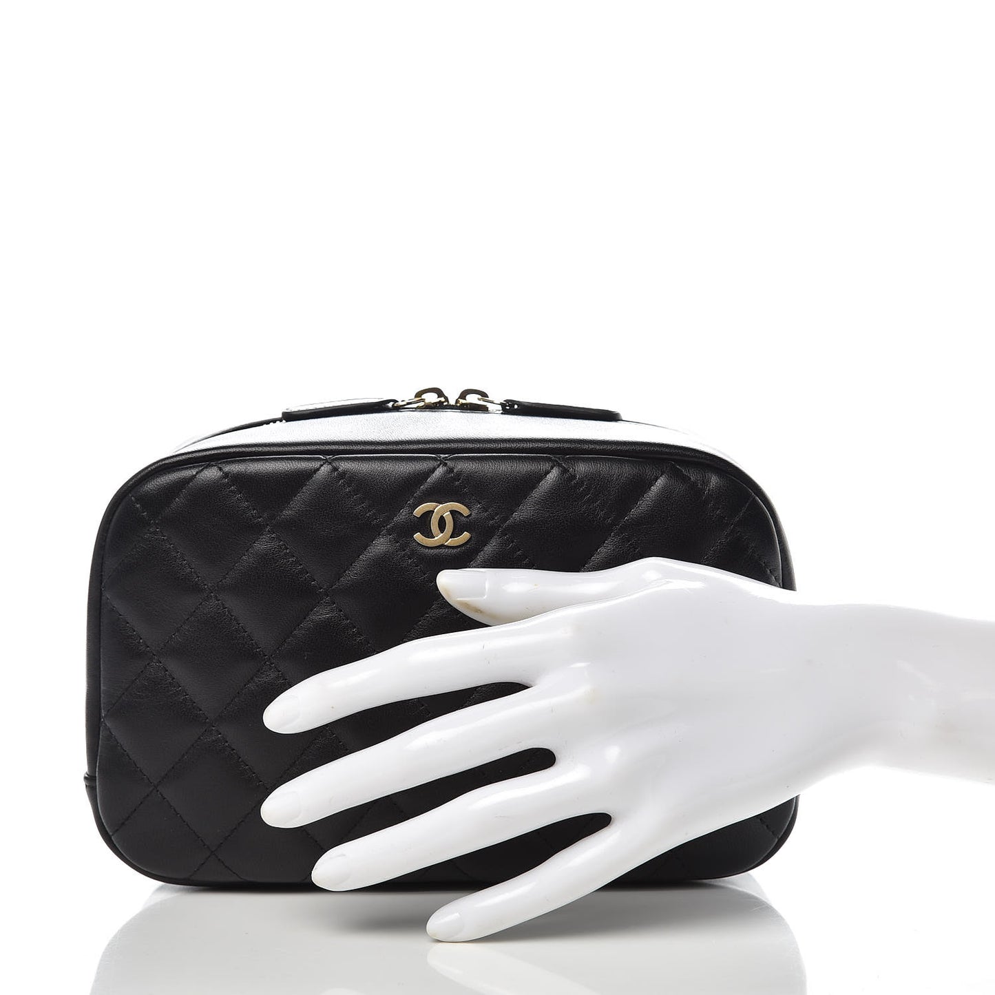 Lambskin Quilted Medium Curvy Pouch Cosmetic Case Black