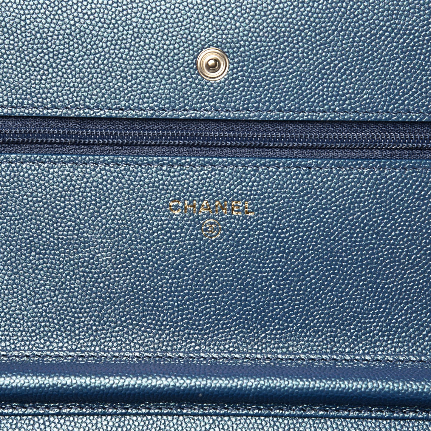 Iridescent Caviar Quilted Wallet On Chain WOC Dark Blue