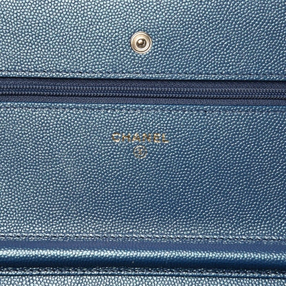 Chanel Iridescent Caviar Quilted Wallet On Chain WOC Dark Blue 6 of 11