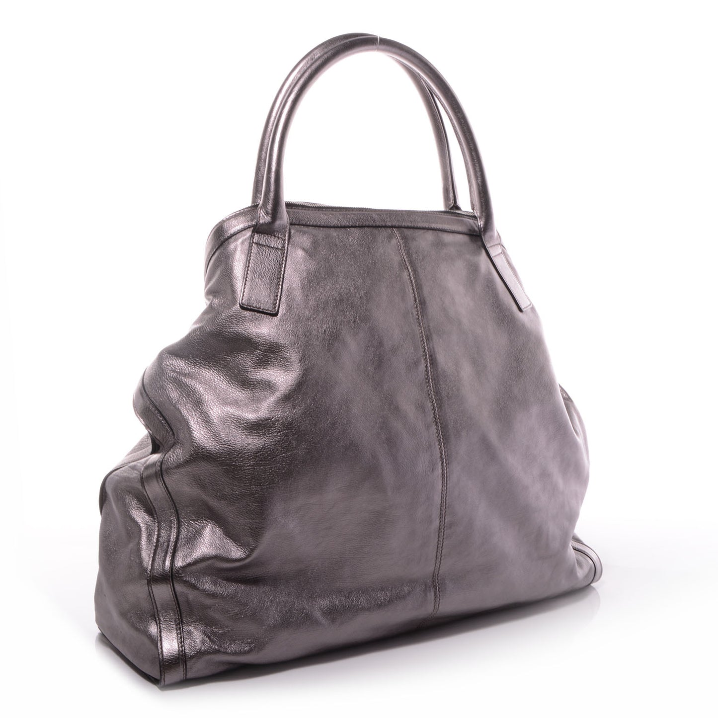 Metallic Leather Large De Manta Tote Dark Silver