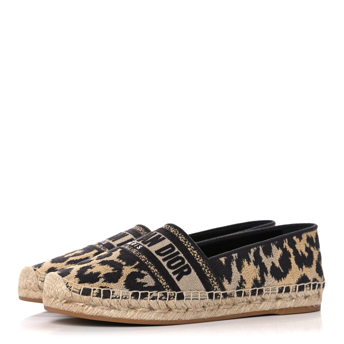 Cotton Embroidered Leopard Print Granville Espadrille 38 Natural