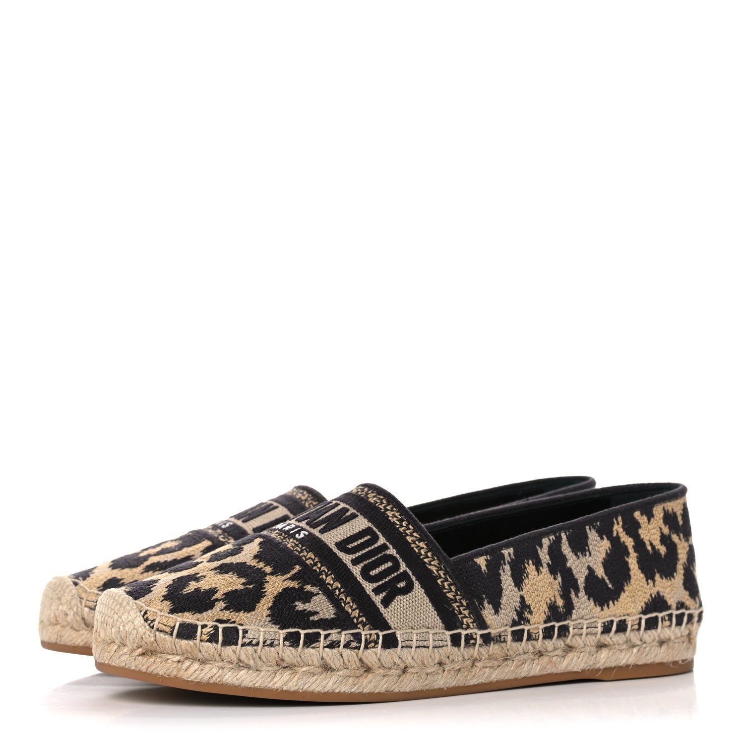 Christian Dior Cotton Embroidered Leopard Print Granville Espadrille 38 Natural 3 of 9