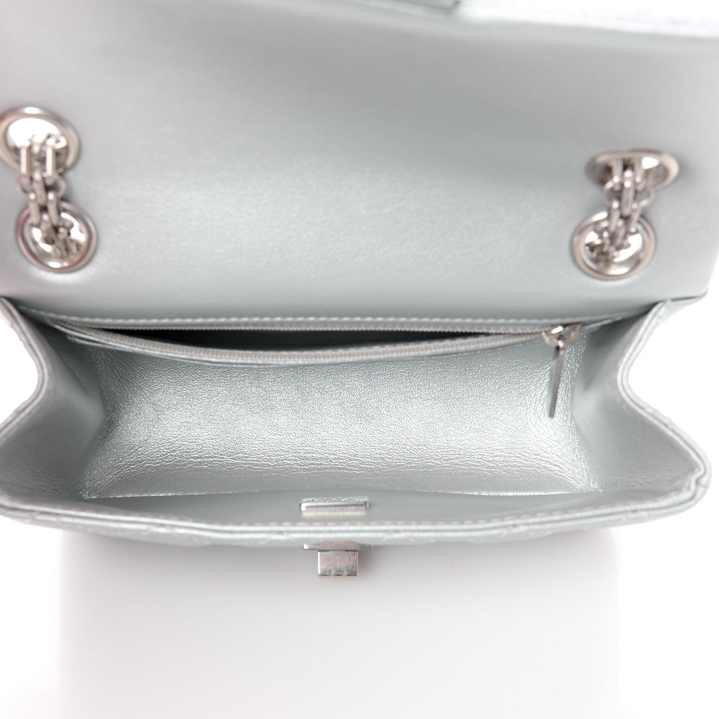 Metallic Grained Calfskin Quilted 2.55 Reissue Mini Flap Silver