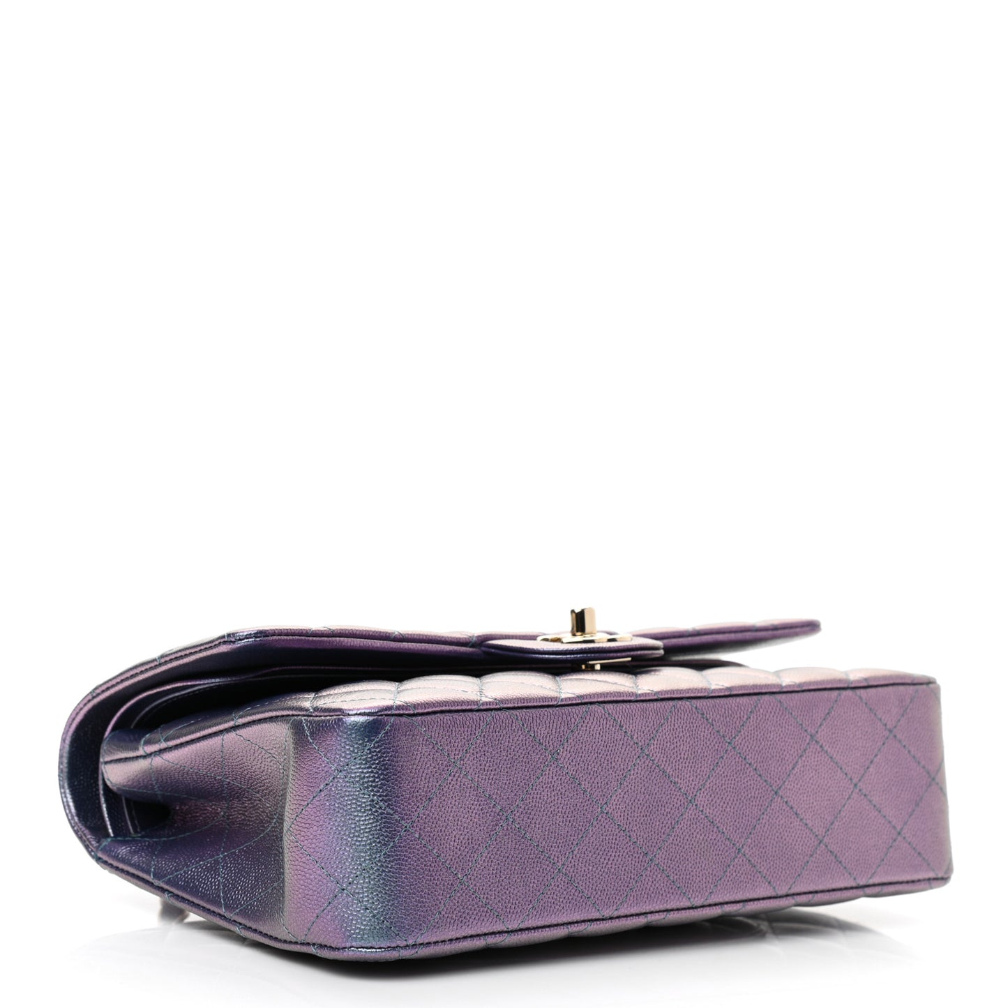 Iridescent Caviar Quilted Medium Double Flap Dark Blue