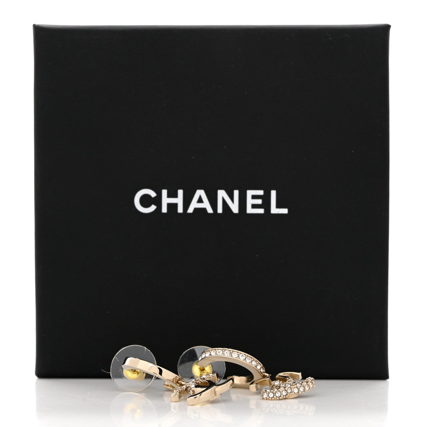 Crystal Bead CC Hoop Drop Earrings Light Gold
