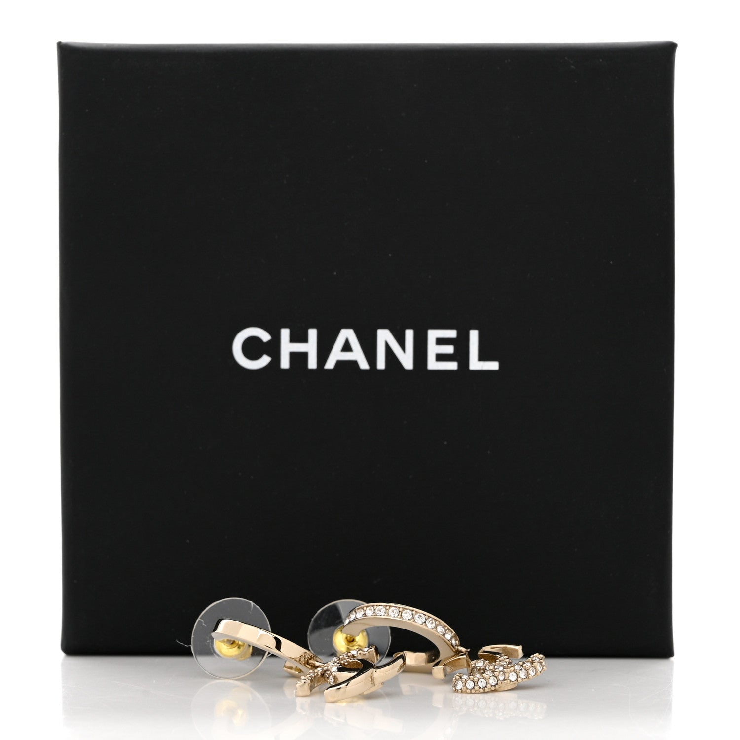Chanel Crystal Bead CC Hoop Drop Earrings Light Gold 5 of 5