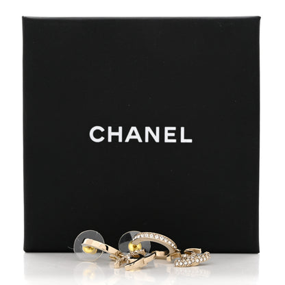 Chanel Crystal Bead CC Hoop Drop Earrings Light Gold 5 of 5