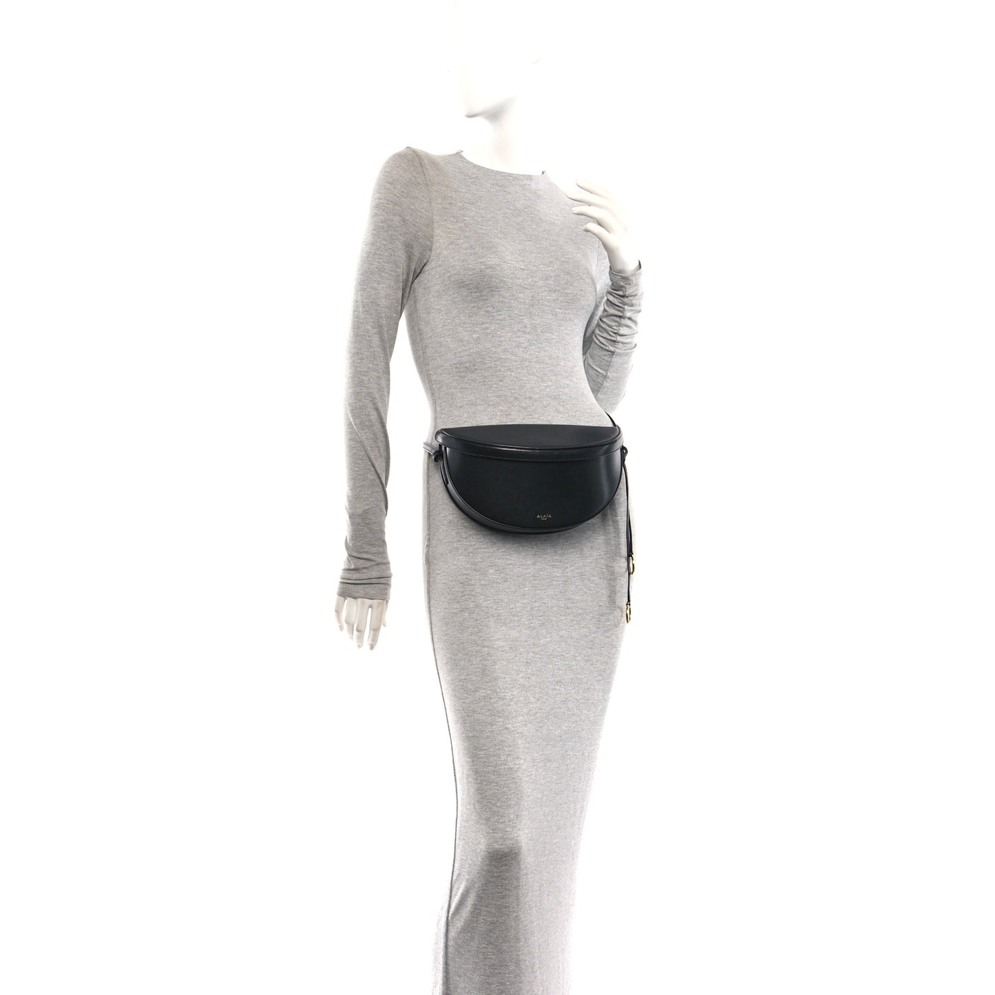 Goatskin Hip East West Shoulder Bag Black