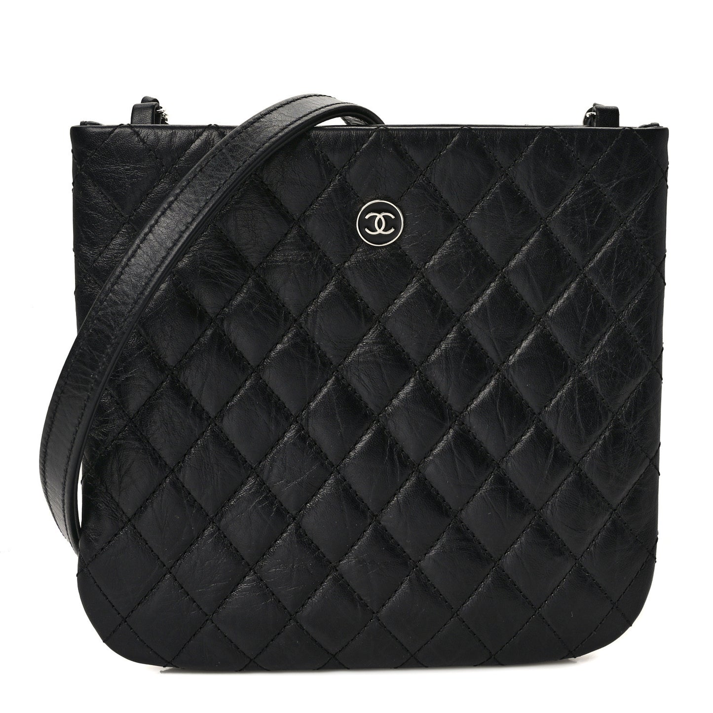 Aged Calfskin Quilted Crossbody Bag Black