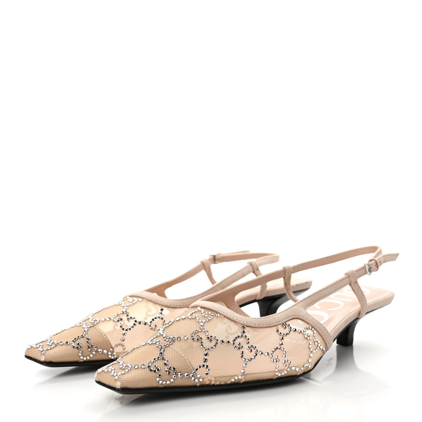 Tela Retino Kid Scamosciato Crystal GG Monogram Square G 35mm Slingback Pumps 37 Light Powder Skin Rose