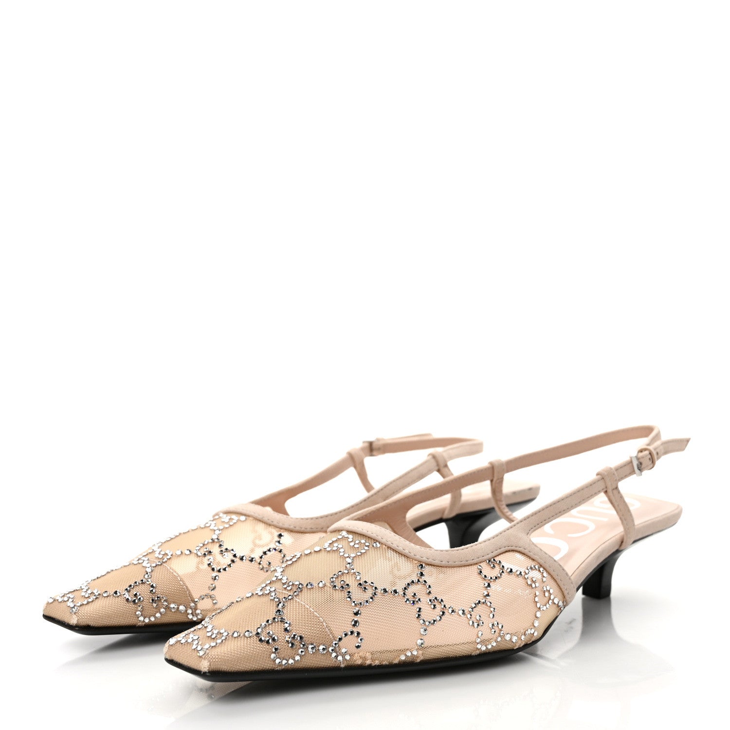 Gucci Tela Retino Kid Scamosciato Crystal GG Monogram Square G 35mm Slingback Pumps 37 Light Powder Skin Rose 3 of 9