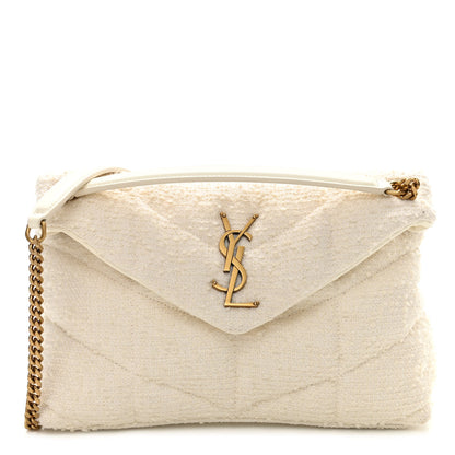 Saint Laurent Boucle Tweed Quilted Small Loulou Puffer Monogram Chain Satchel Crema Soft 1 of 10