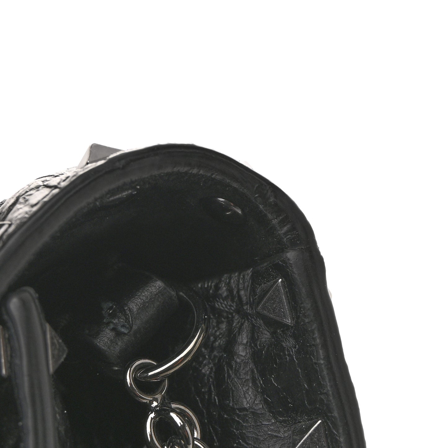 Craquele Nappa Rockstud Spike Wallet on Chain Black