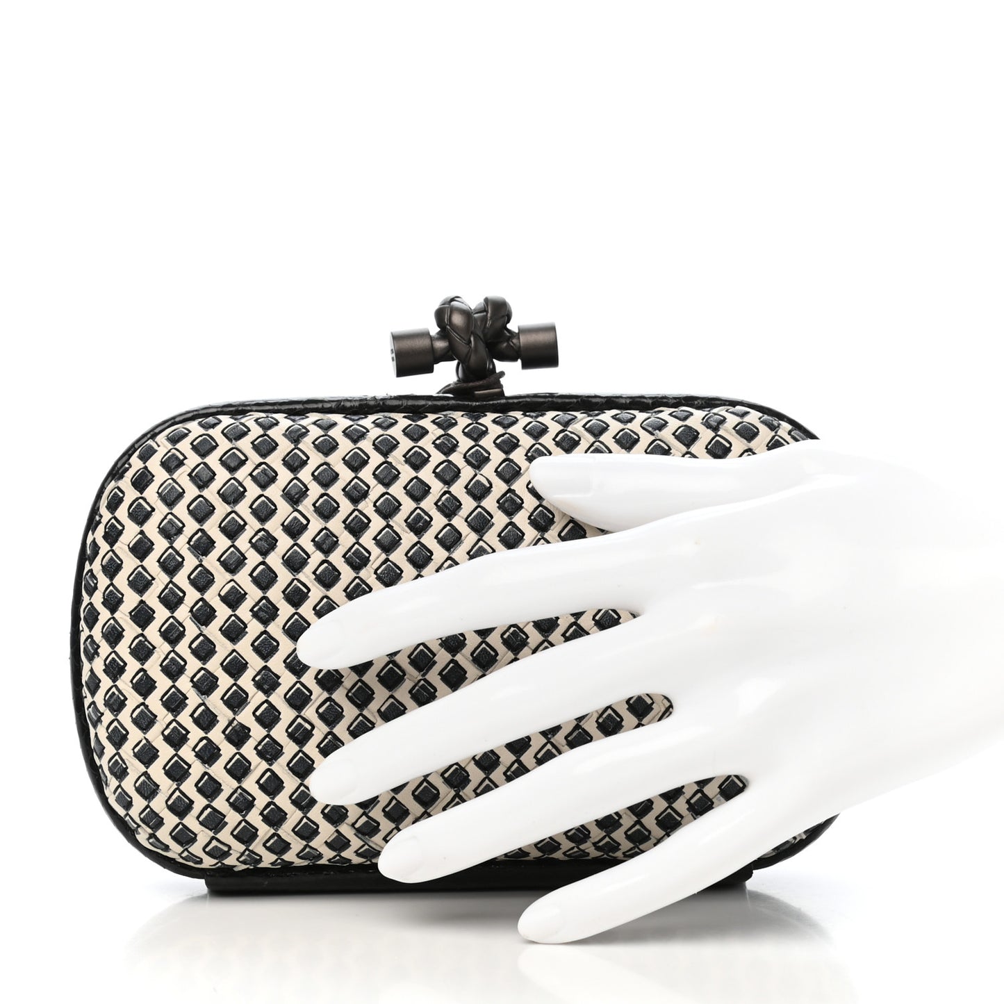 Nappa Ayers Printed Intrecciato Knot Clutch Black