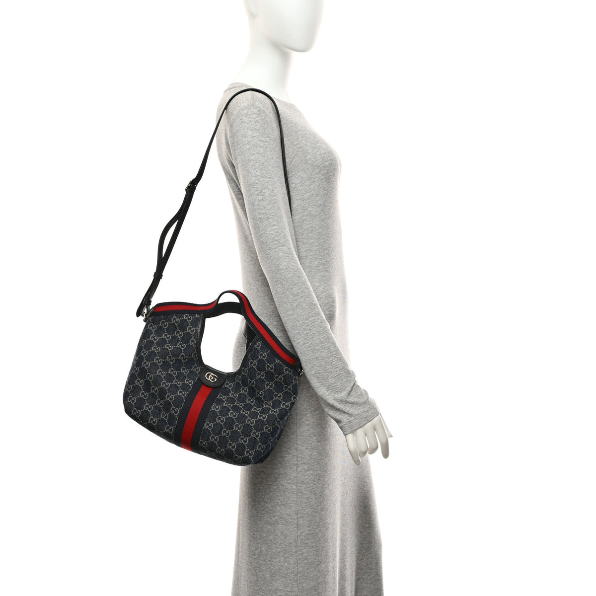 Gucci Denim GG Monogram Web Small Giglio Tote Blue White 2 of 11