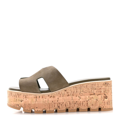 Hermes Suede Goatskin Cork Eze 30 Sandals  40 Vert Toundra 1 of 9