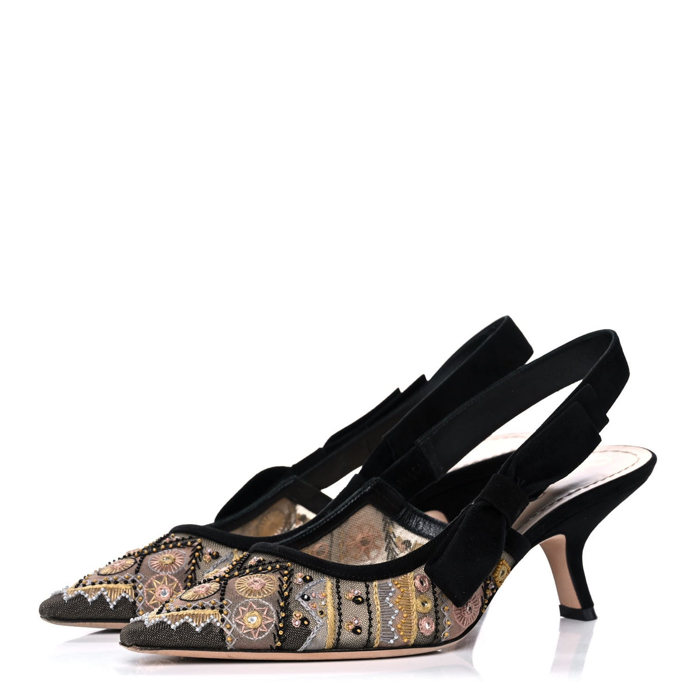 Embroidered Calfskin Beaded Sweet D Sling-Back Pumps 37.5 Multicolor