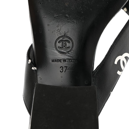 Chanel Printed Lambskin Coco Beach Thong Sandals 37 Black White 8 of 9