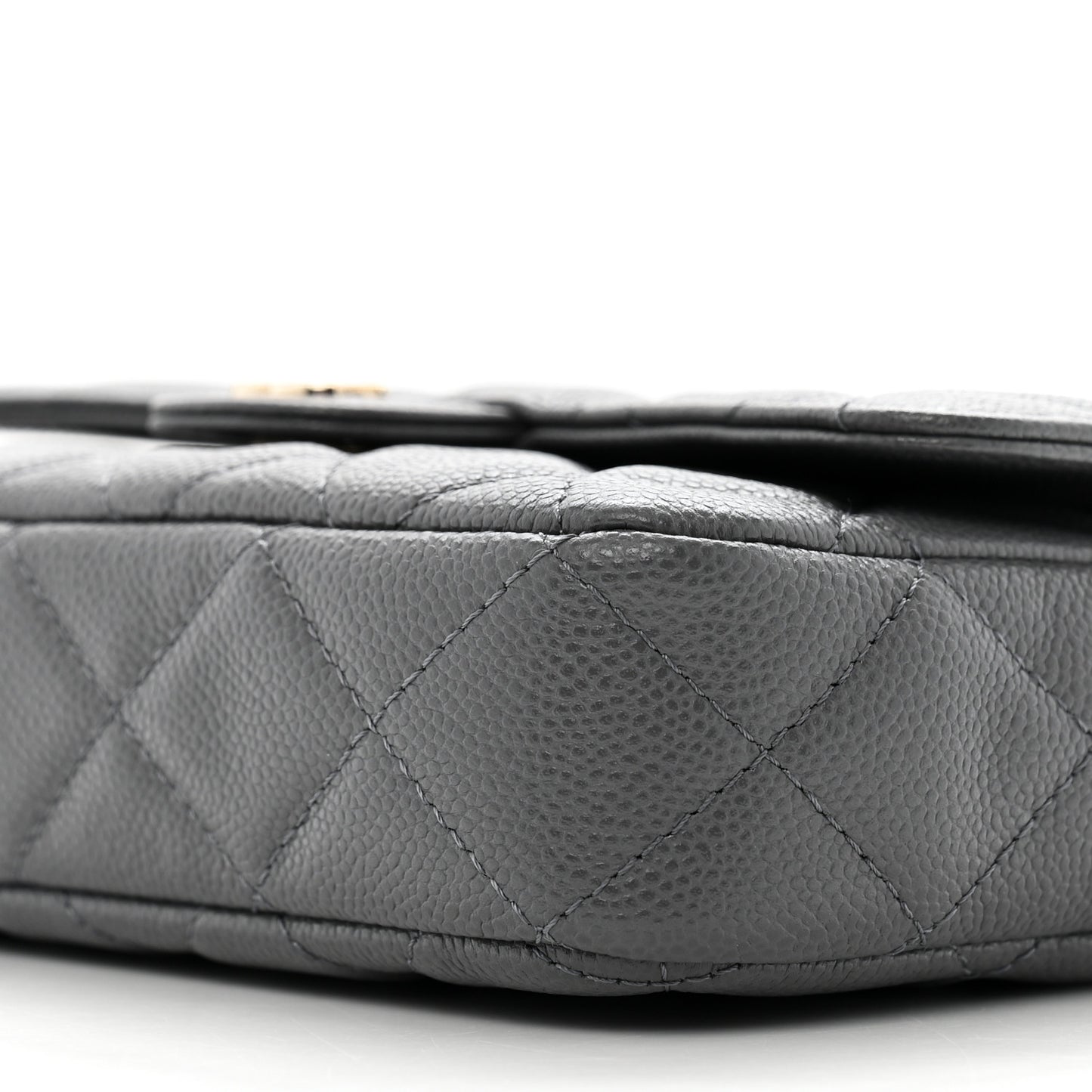 Caviar Quilted Flap Phone Holder With Chain Grey