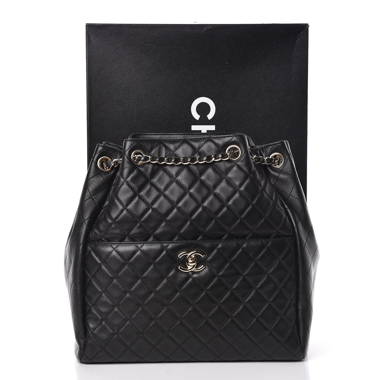Chanel Lambskin Quilted Large Drawstring Bag Black 11 of 11