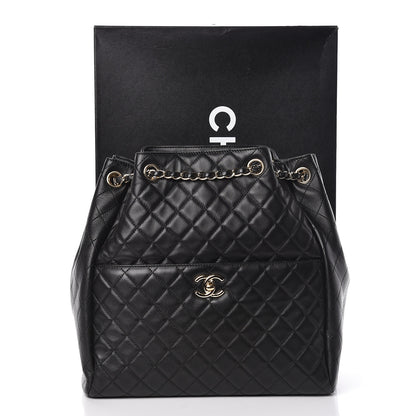 Chanel Lambskin Quilted Large Drawstring Bag Black 11 of 11