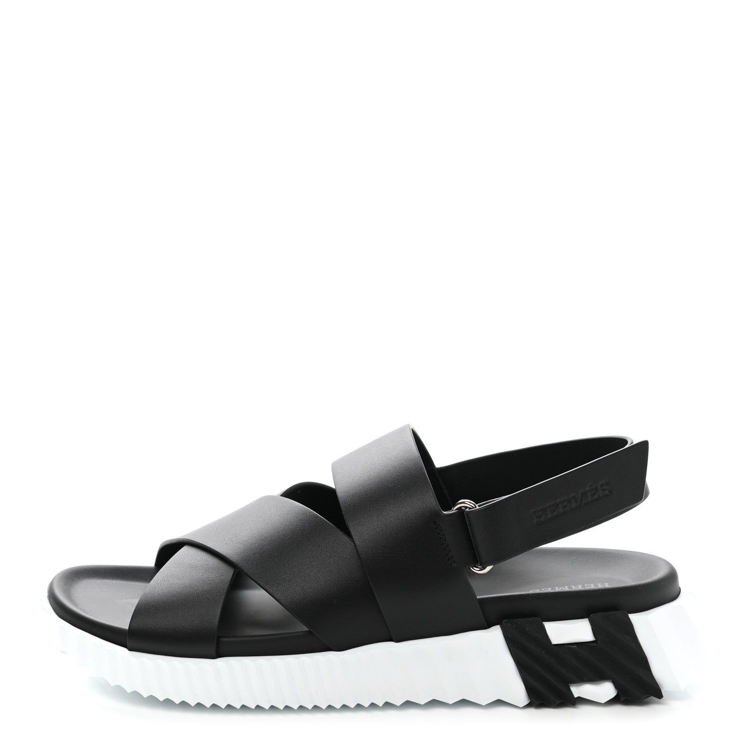 Hermes Calfskin Goatskin Mens Electric Sandals 43 Black White 1 of 10