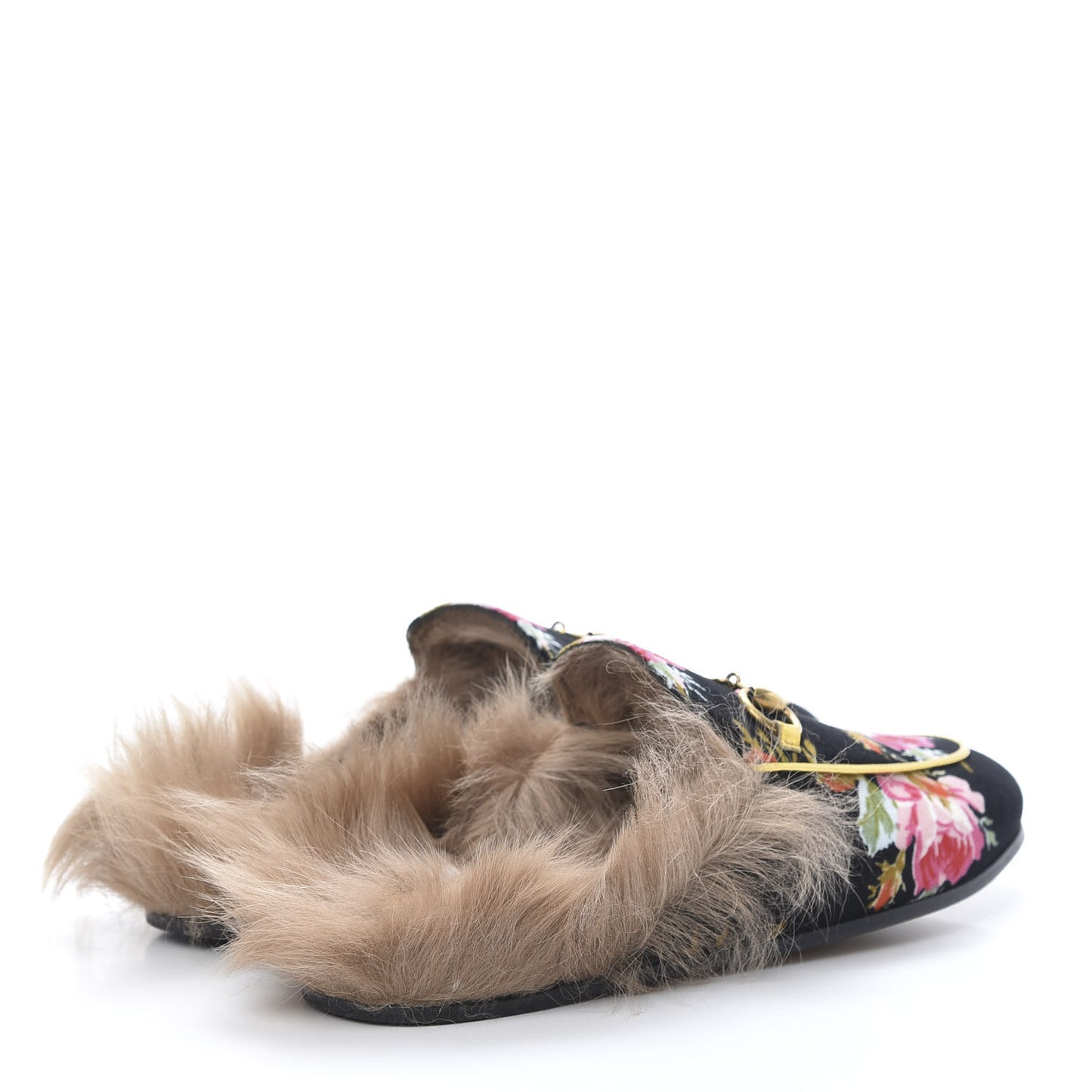 Velvet Fur Floral Womens Princetown Slippers 35.5 Black