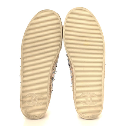 Chanel Tweed Laminated Lambskin Lace Up Espadrilles 39 Pink Blue Gold White 5 of 9