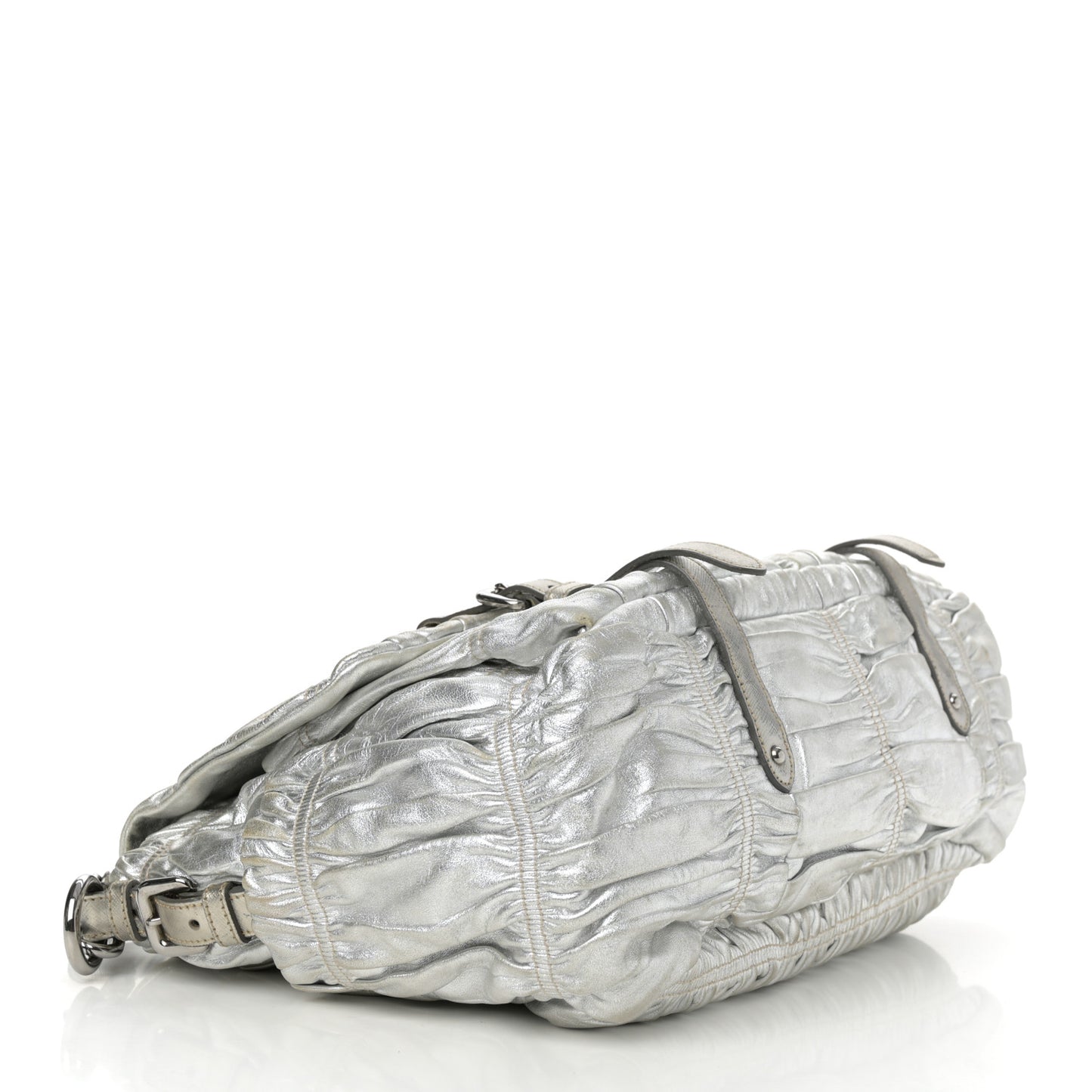 Metallic Nappa Gaufre Messenger Tote Argento